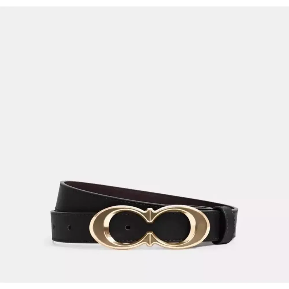 NEW Coach Signature Buckle Belt 25 mm MSRP $128 Gold Black Large - Picture 3 of 6